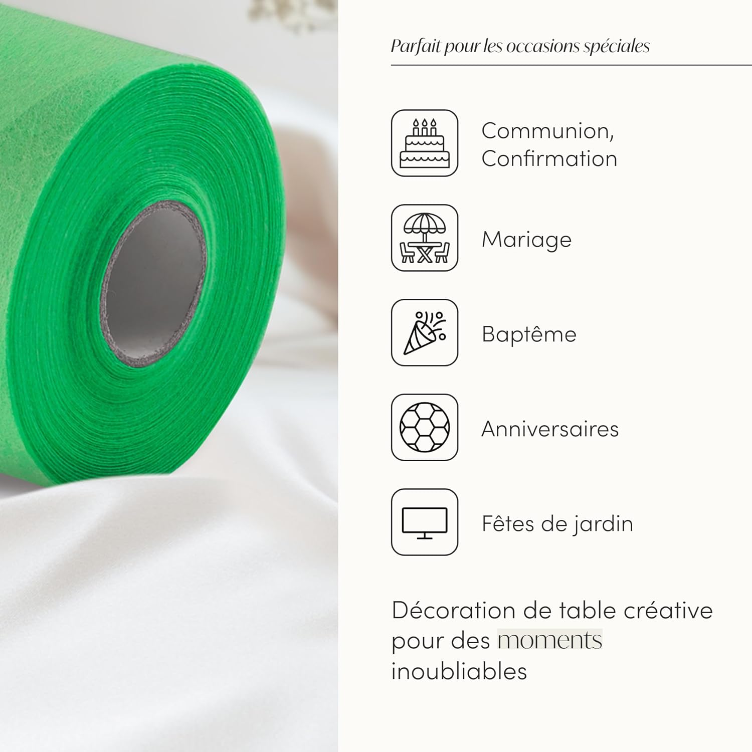 100%Mosel - chemin de table vert Football - 30x2500cm - non-tissé, décoratif