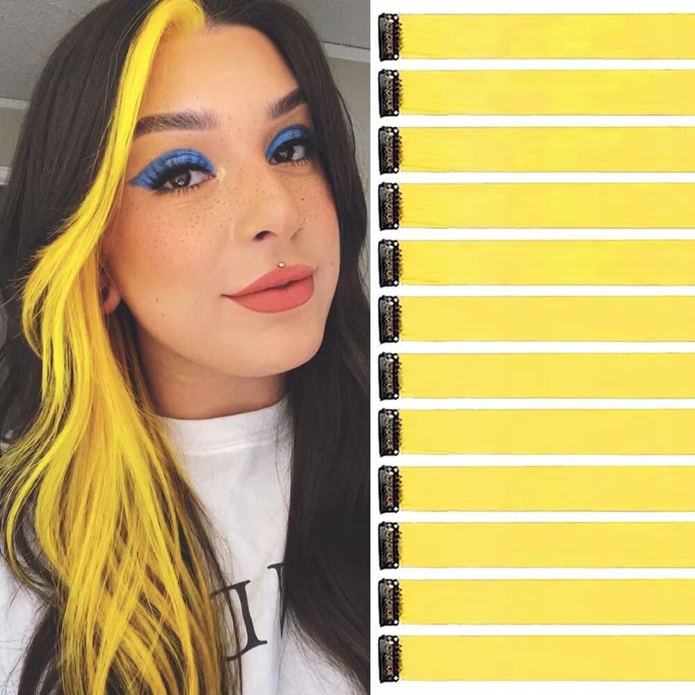 Extension de Cheveux - clip coloré jaune 22 pouces synthétique fête