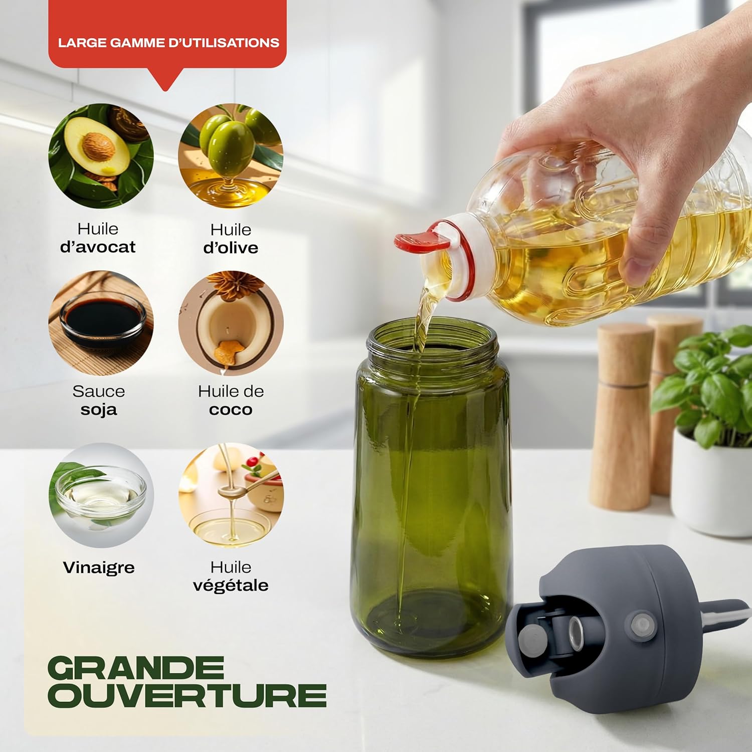 PORTENTUM - spray huile cuisine 2 en 1 - 470ml - verre vert, protection lumière