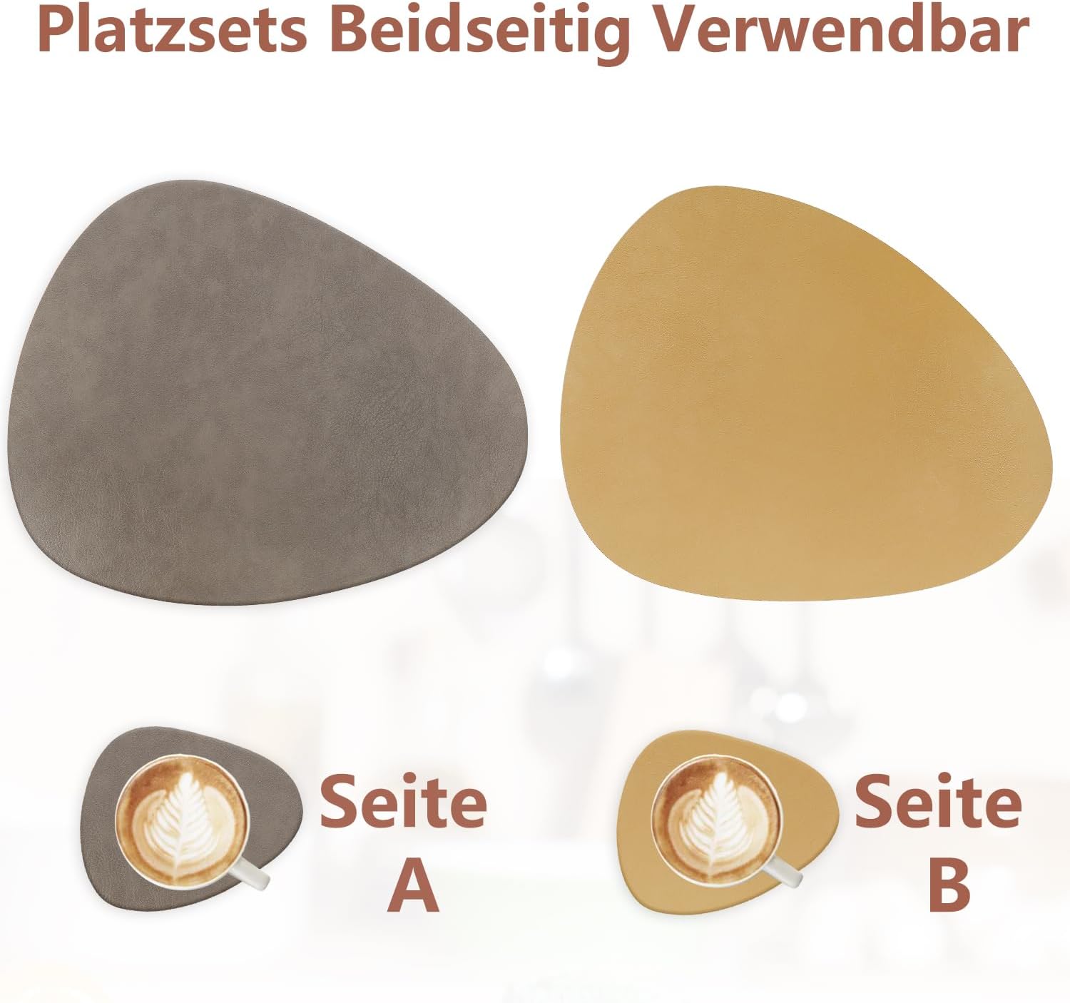 Set de table - lot de 4, cuir PU double face, 41x33cm, antidérapant