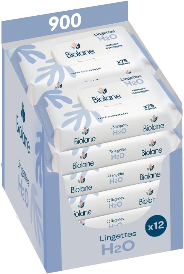 Biolane - Lingettes bébé Lot 12x75 - 900pcs, doux sans rinçage