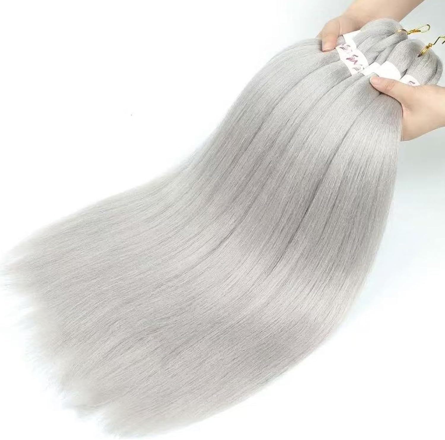 Rajout cheveux tressés pré-étirés - 30 pouces - kanekalon gris argent, 6 paquets, extensions synthétiques