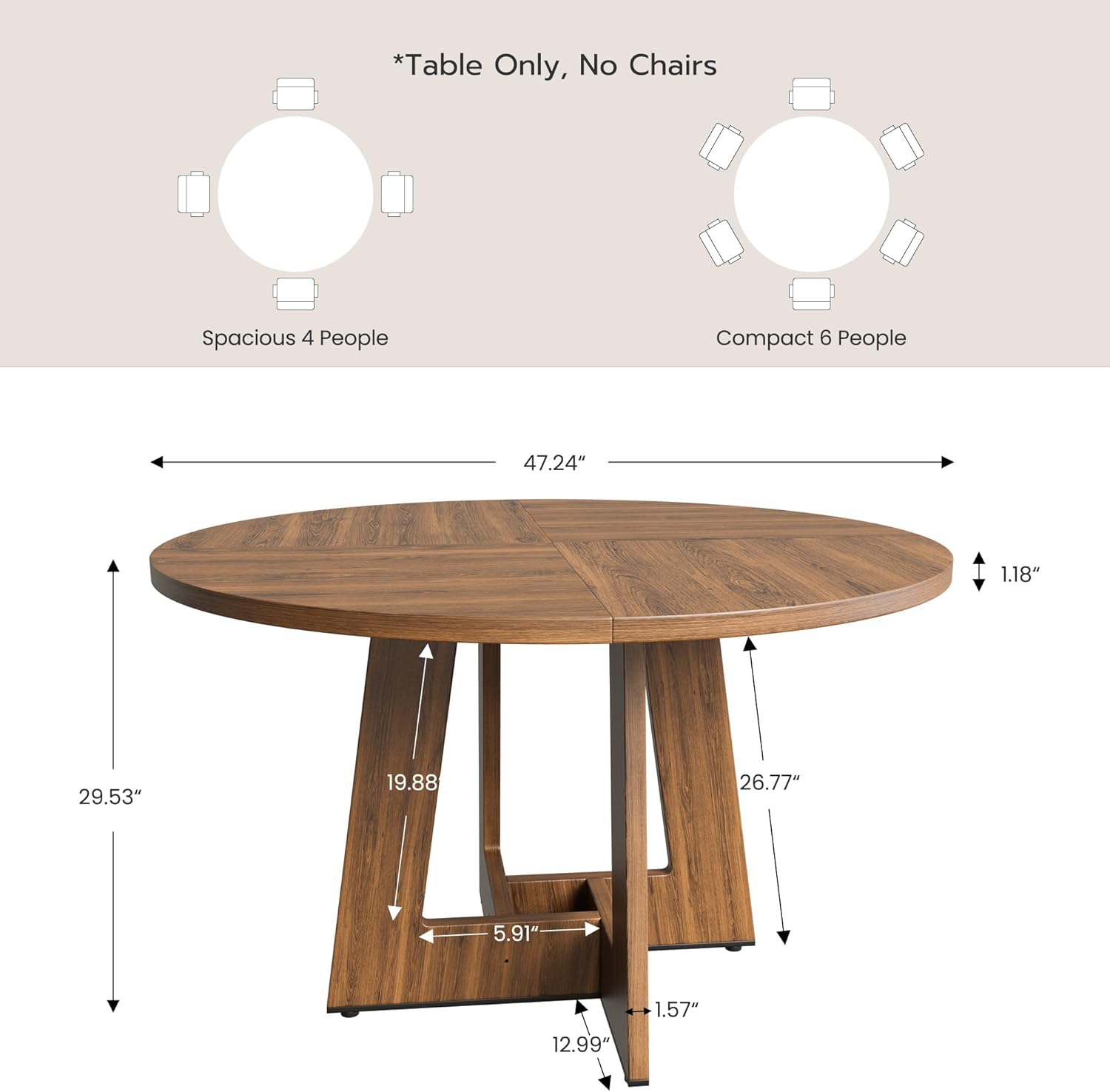 YOUDENOVA - Table à manger rétro 120cm, bois, 4-6 personnes, brun