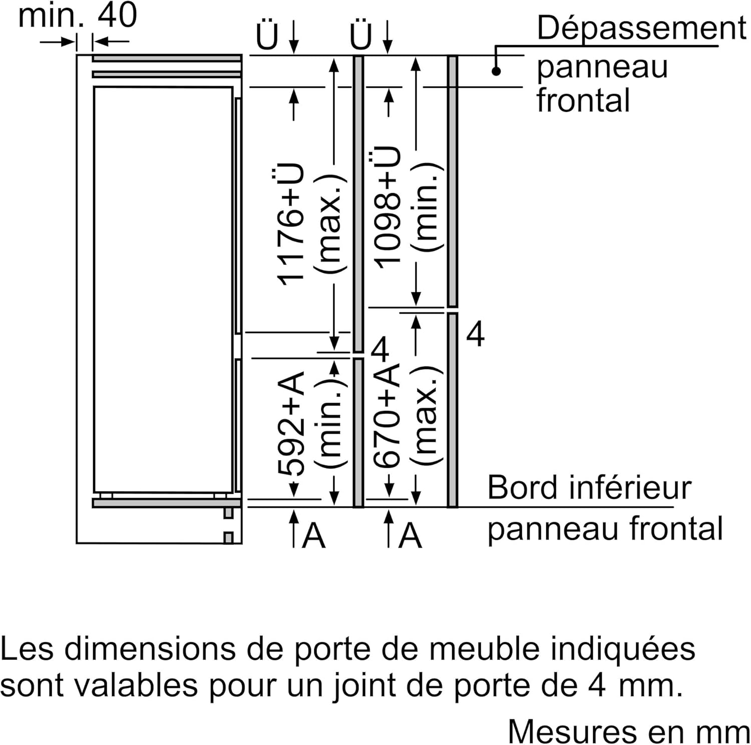 Bosch - Série 2 KIV87NSE0 - 177,2x54,1cm - 200L/70L encastrable