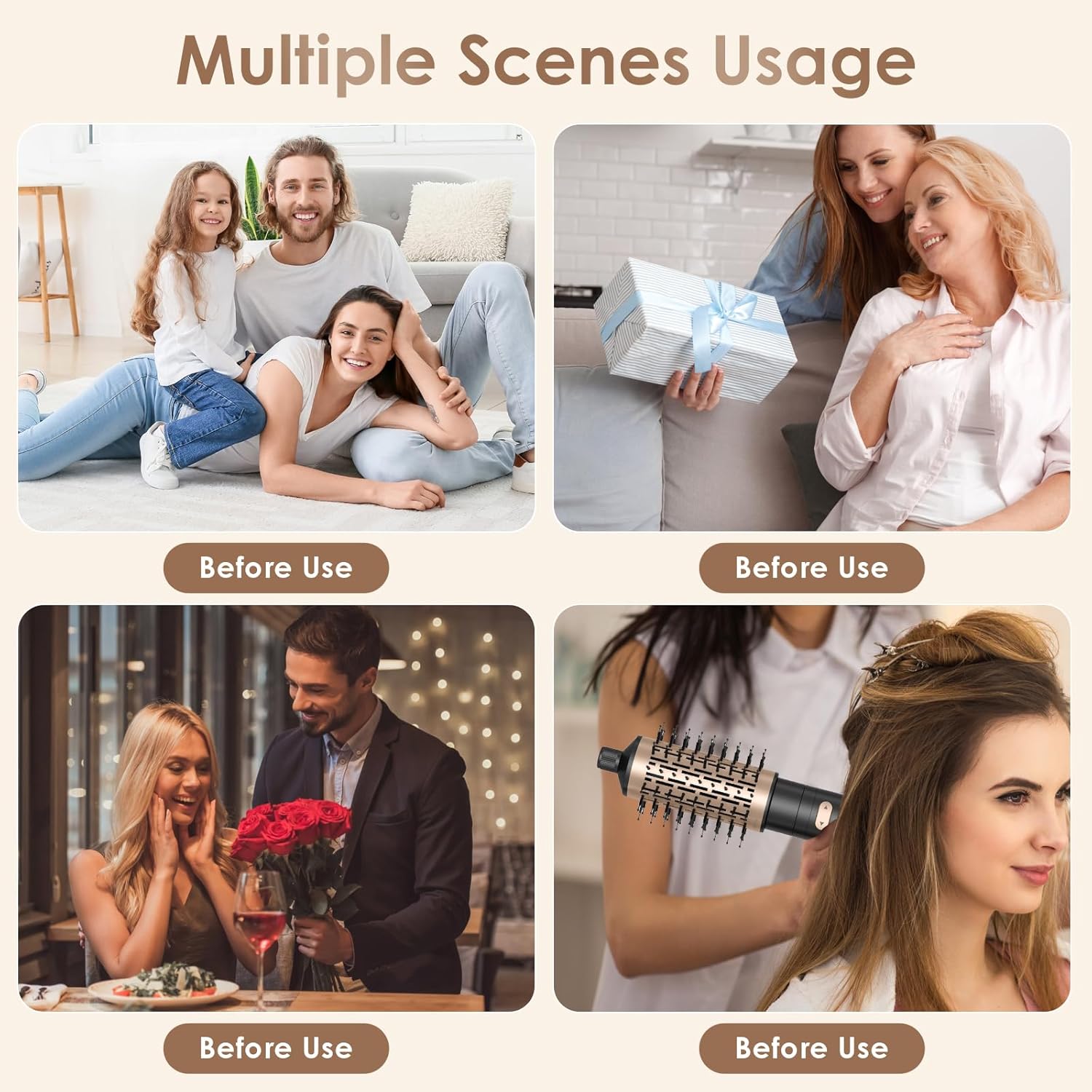 Brosse soufflante rotative 800W - 3 en 1, 38/50mm, 2 vitesses, ionique