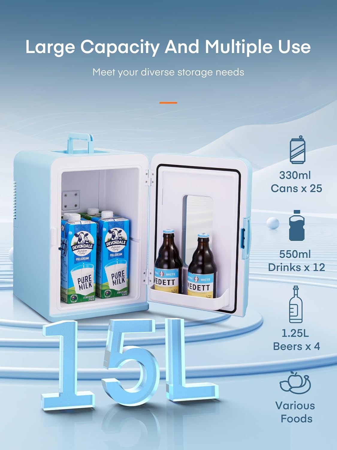 FOHERE - Mini Frigo 15L - compact, chaud/froid, silencieux, portable