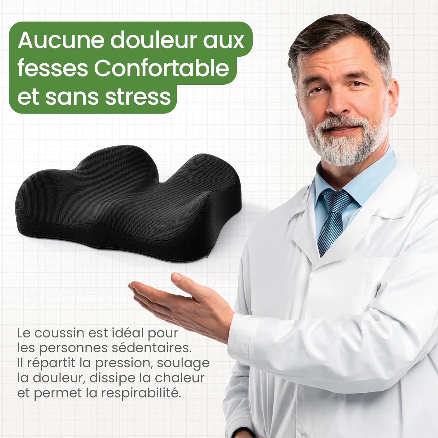 A-Pce - coussin ergonomique mémoire de forme - soulage coccyx - idéal bureau, maison, voiture