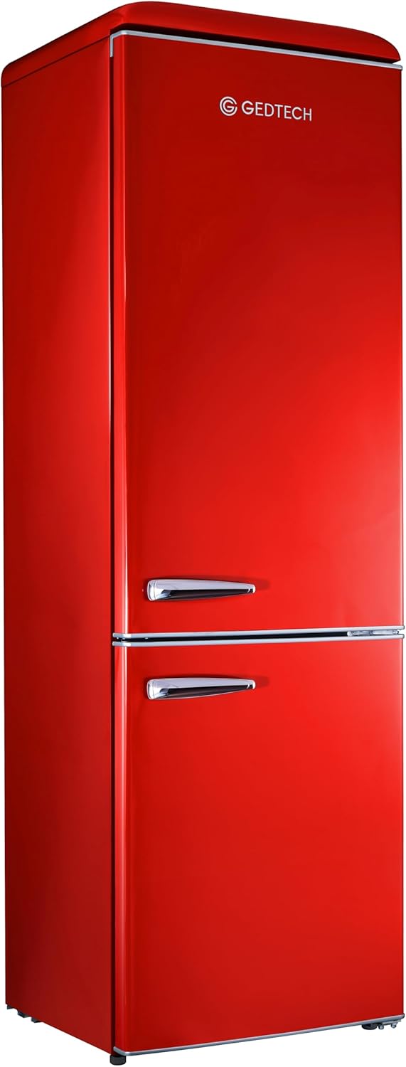 GEDTECH - Réfrigérateur vintage combiné 310L, congélateur bas, rouge, GCBV310RD