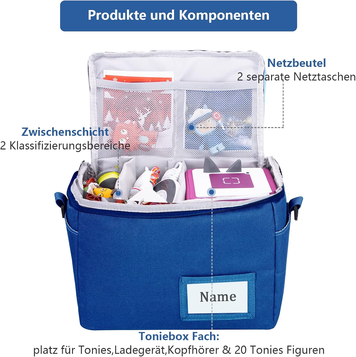 Sac de transport enfants Toniebox - polyester bleu - rangement pratique - idéal starter kit
