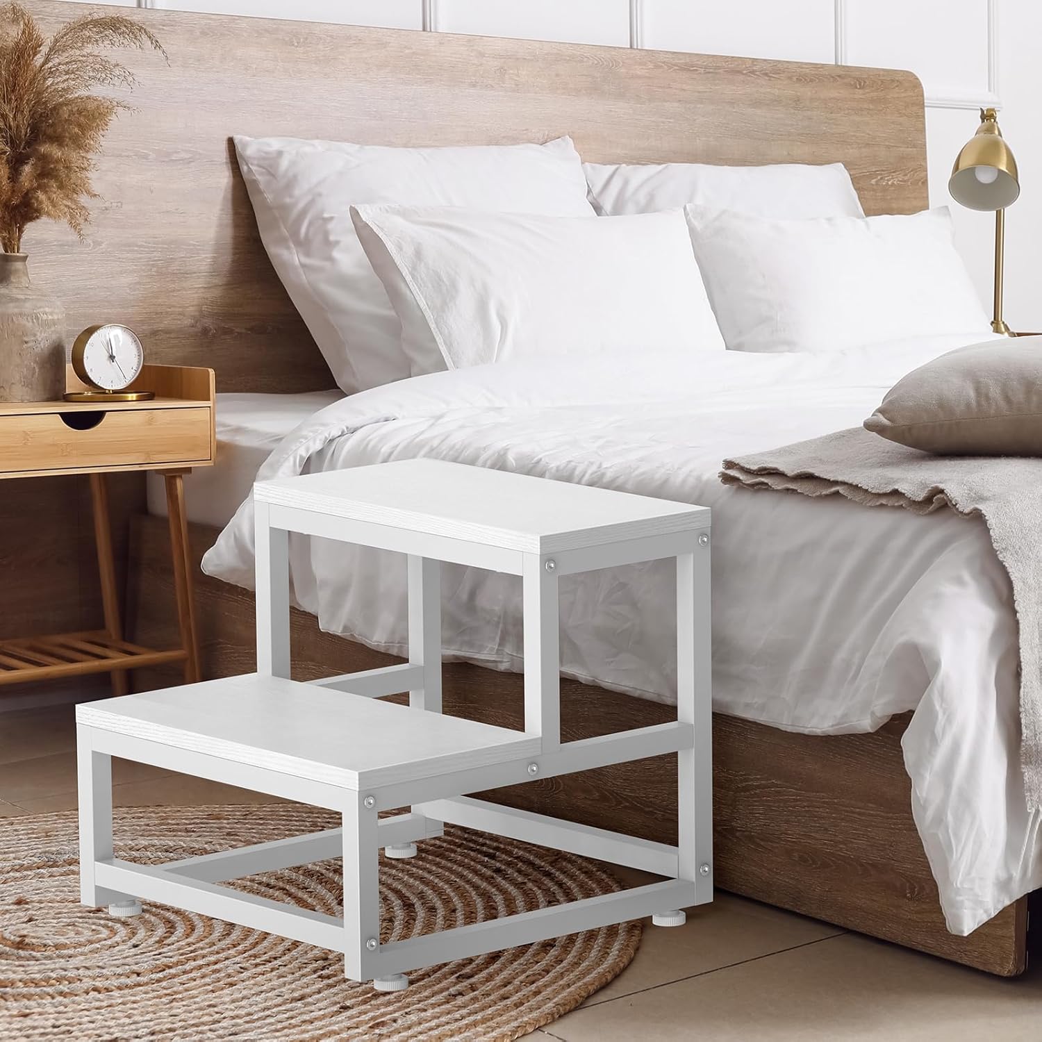 LIANTRAL - tabouret 2 niveaux - acier et bois - charge 200kg, blanc