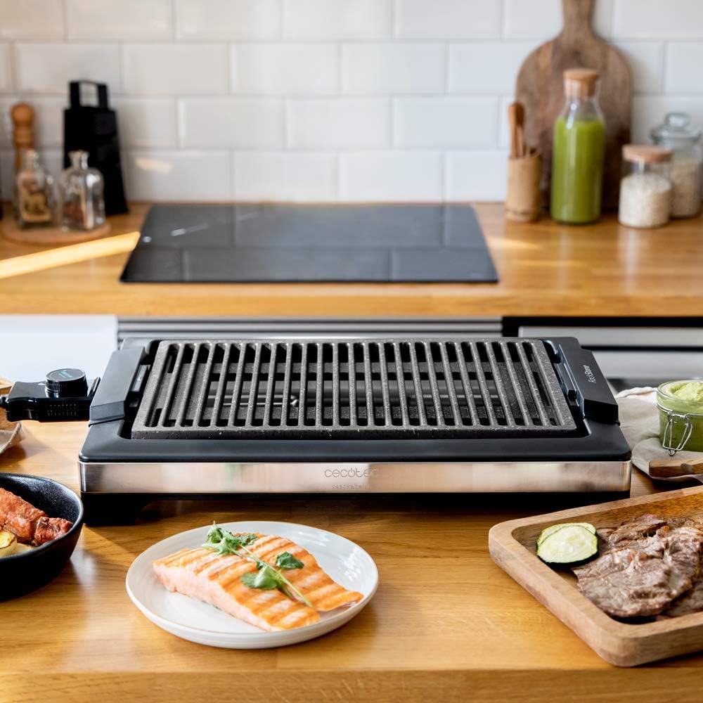 Cecotec - Tasty&Grill 2000 Inox - thermost. réglable, 2000W, surface RockStone