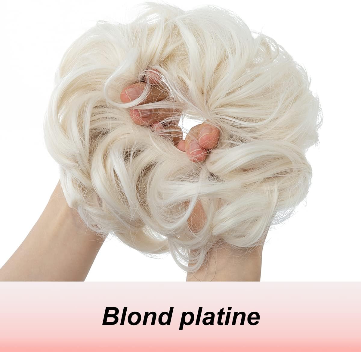 JJstar - Chignon postiche bouclé - Elastique - Cheveux naturel, blond platine