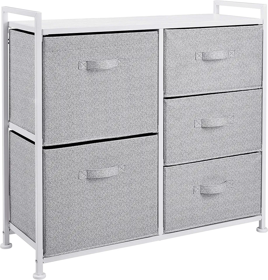 Amazon Basics - commode 5 tiroirs tissu - blanc - rangement compact
