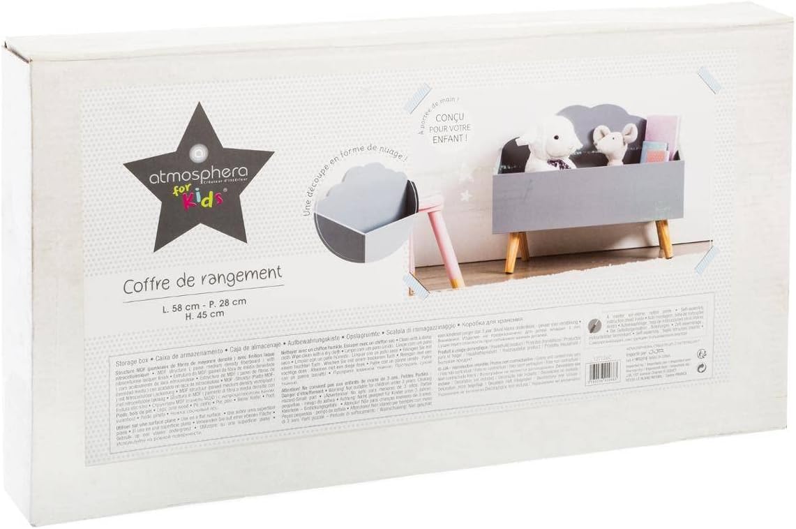 Atmosphera - Coffre Nuage Gris - rangement pratique enfant 60x30x35 cm