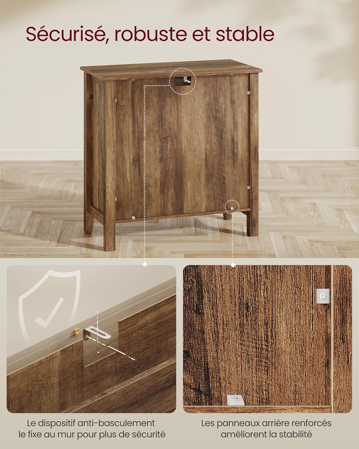 VASAGLE - Buffet Campagne, rangement portes et tiroir, 40x80x80 cm BBK341K01