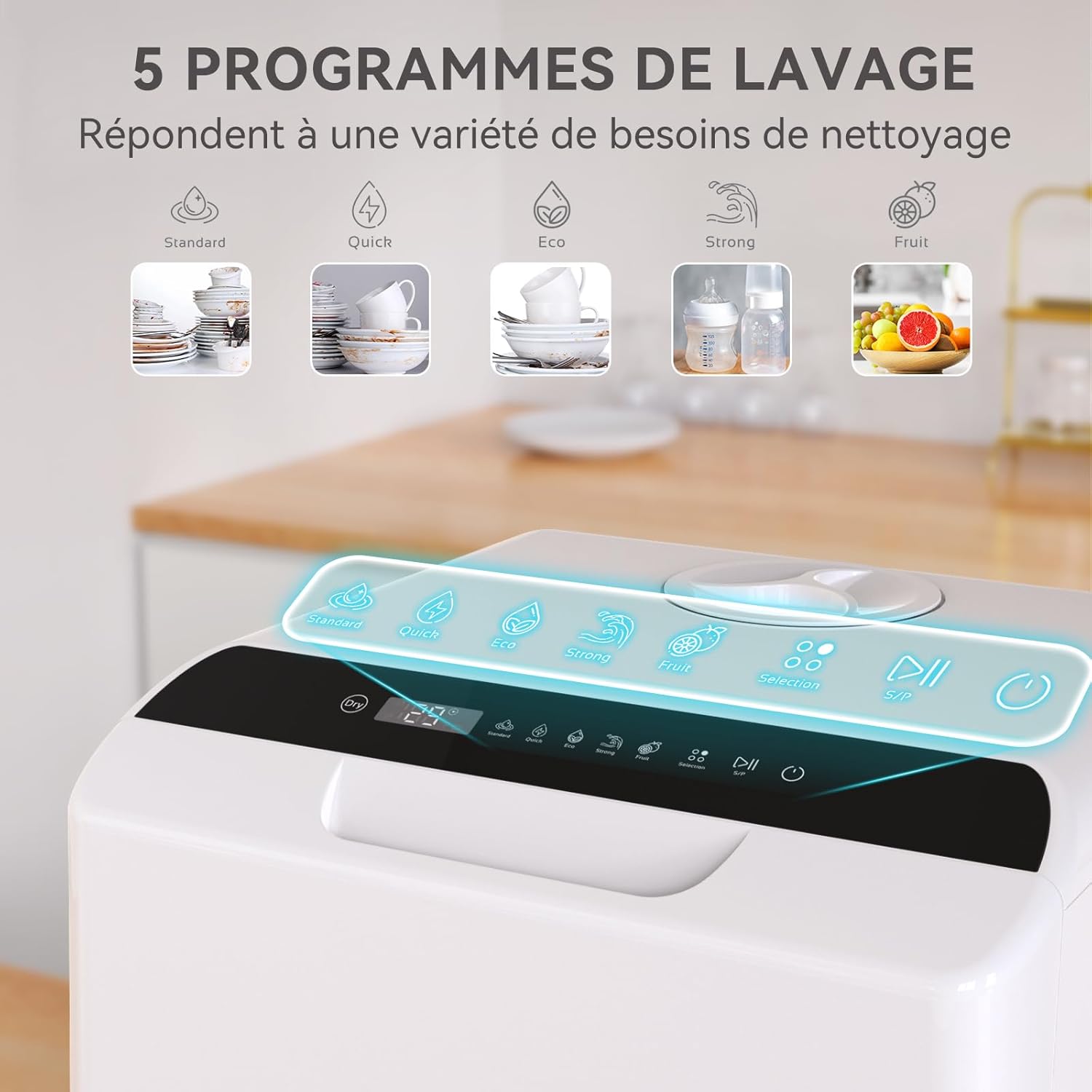 Hermitlux - Lave-vaisselle compact 5 couverts, 6 programmes, réservoir 5L, mode bébé 75°C