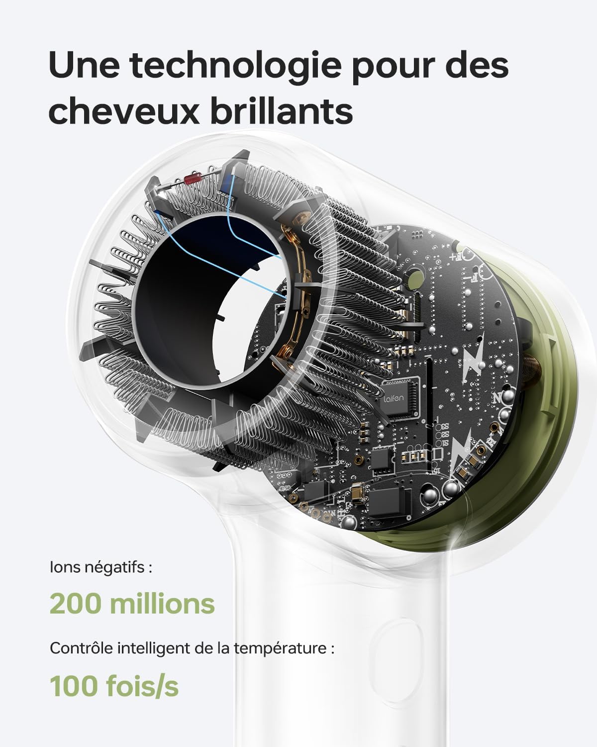 Laifen - Mini sèche-cheveux - 299g - ions négatifs, moteur brushless, séchage rapide, mode enfant, buse magnétique, 200M