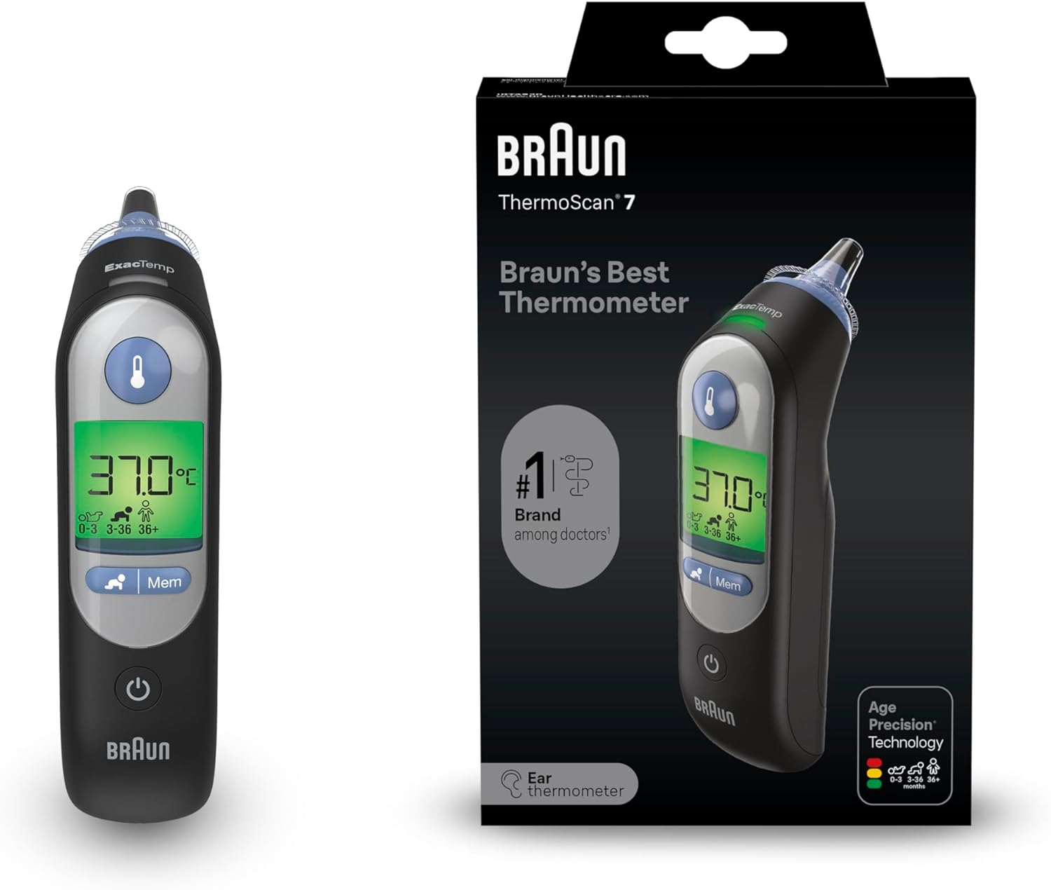 Braun - ThermoScan 7 - Thermomètre auriculaire - Age Precision, écran couleur