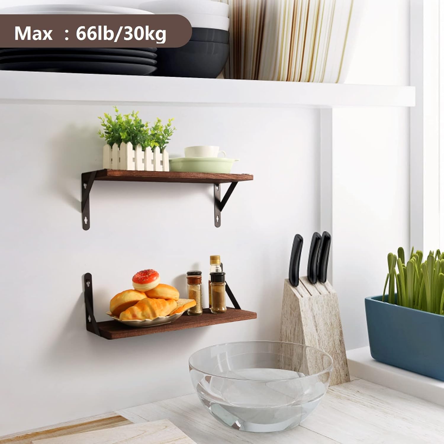 AGM - étagère murale rustique 42cm - bois, métal, charge 30kg