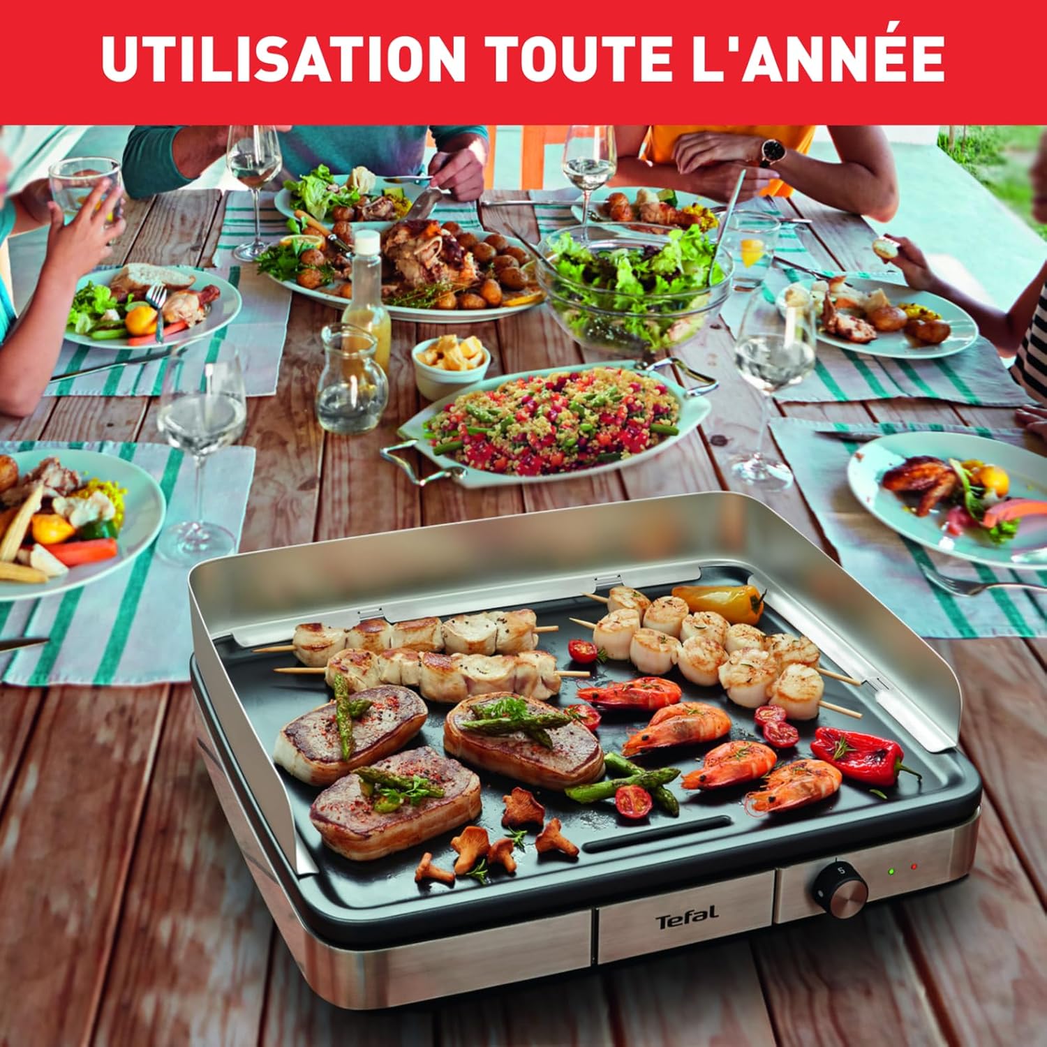 Tefal - Maxi Plancha inox XXL, 10/12 pers., antieclaboussures, thermostat réglable CB690D12