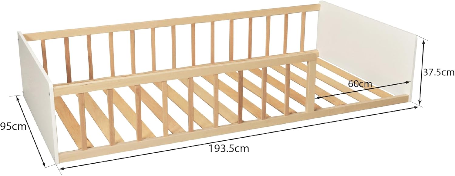 Weber - Lit Pilou - 90x190 cm - sommier inclus, blanc et bois