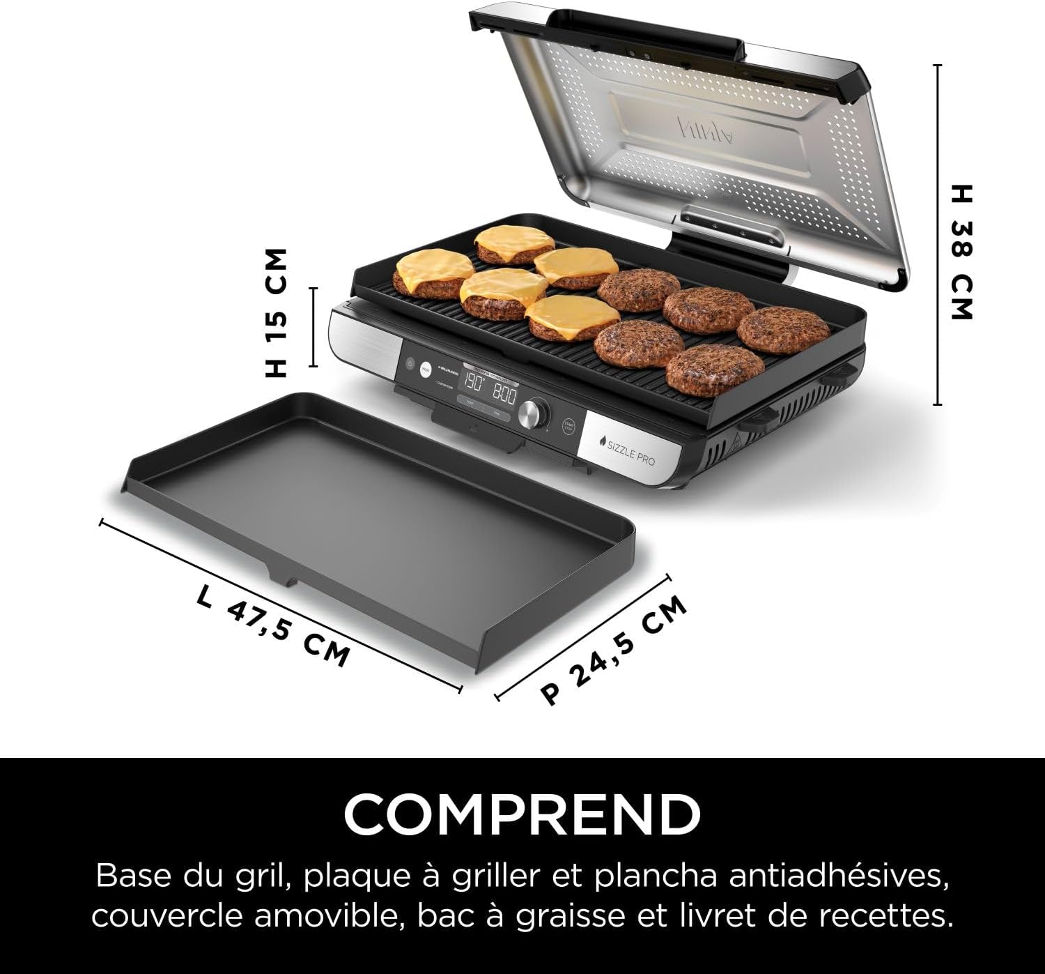 Ninja - Sizzle Pro XL - grill électrique multifonction, intérieur, plancha céramique, accessoires inclus - GX101EU