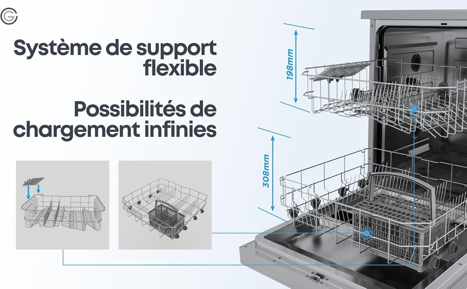 GEDTECH - Lave-vaisselle full encastrable - 12 couverts, 47 dB, départ différé - GLV1247FULL