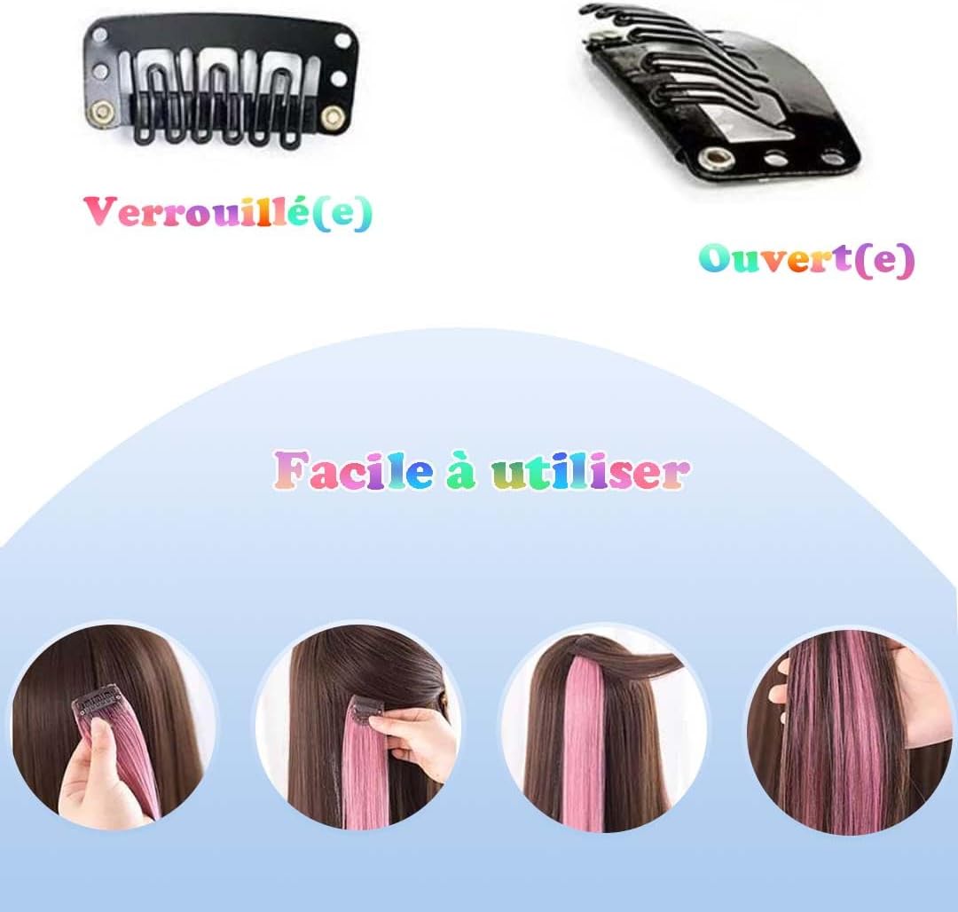 Extensions de cheveux – 32 pièces – multicolores, clips faciles à poser