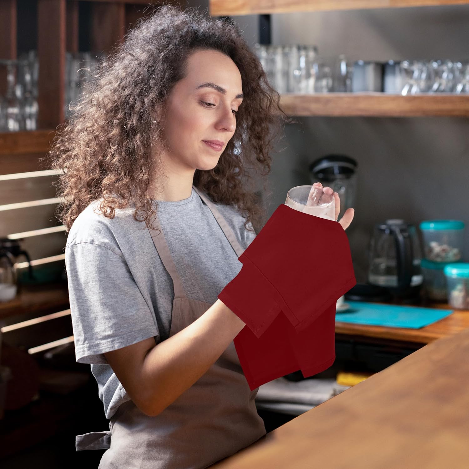 KICHLY - serviettes tissu réutilisables 43x43 cm - lot de 24, polyester rouge