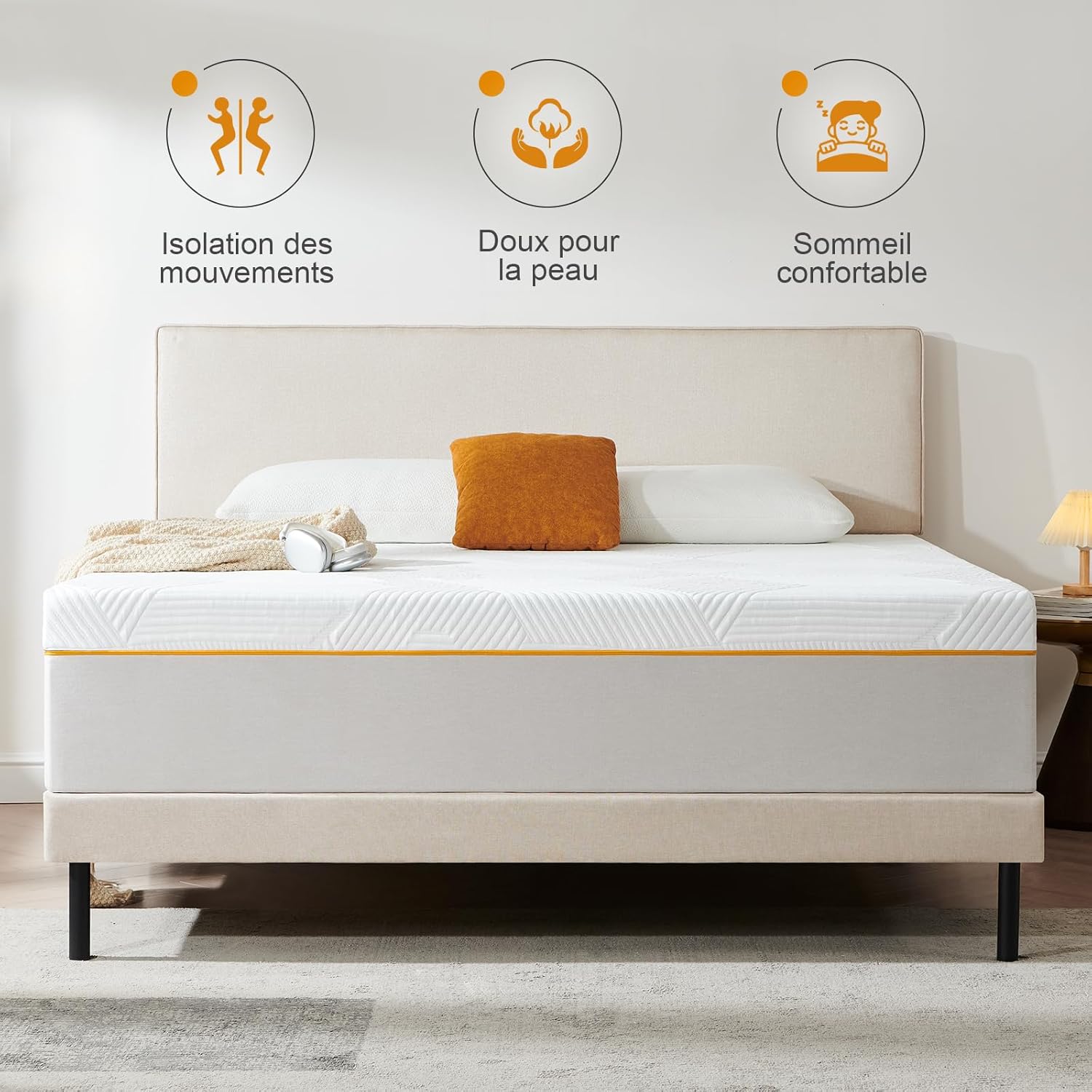 Matelas - mousse mémoire de forme - 120x190x16cm - fermeté moyenne, 7 zones, réversible