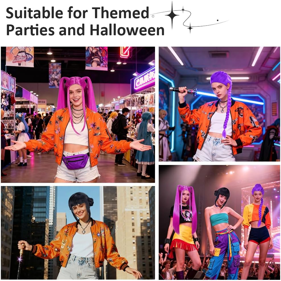 Perruque cosplay - Hunter, longue tresse violette, noir, anime, fête