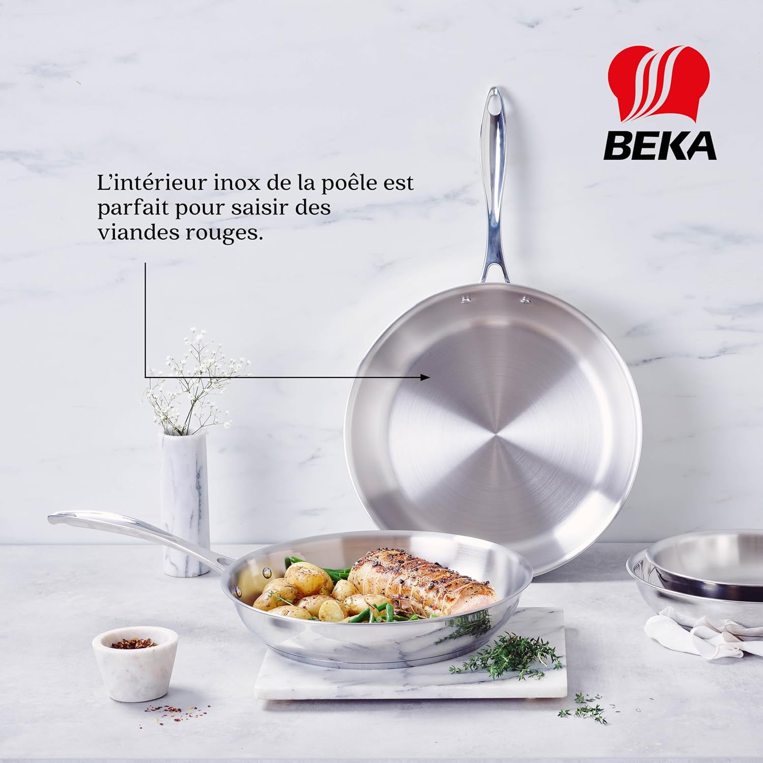 Beka - Poêle à frire inoxydable - 30 cm - poignée chef, 12068414