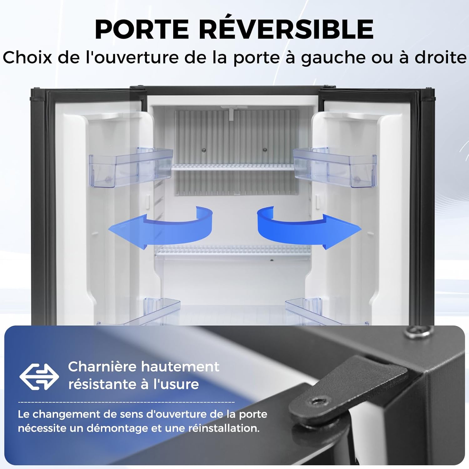 Smad - Frigo camping 53L - porte réversible, serrure, 12V/220V, silencieux