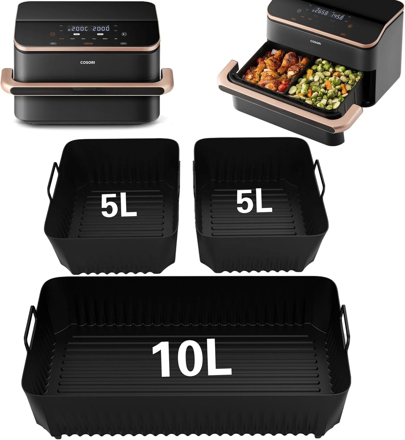 Moule silicone air fryer - lot de 3 - compatible Cosori 10L - accessoires résistants Twinfry