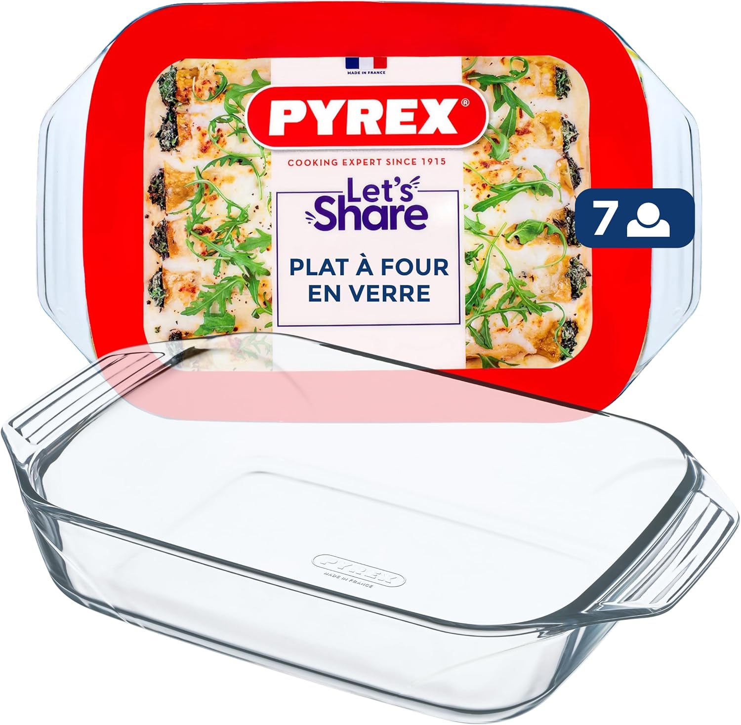Pyrex - Plat à Four rectangulaire 39x25 cm - Verre borosilicate, ultra-résistant, poignées ergonomiques