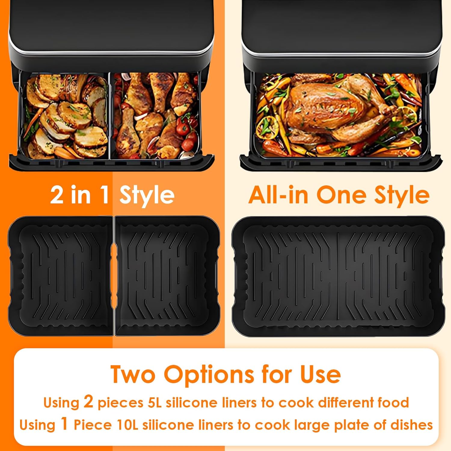 Accessoires Air Fryer - silicone réutilisable, racks, paniers, pour Cosori 10L