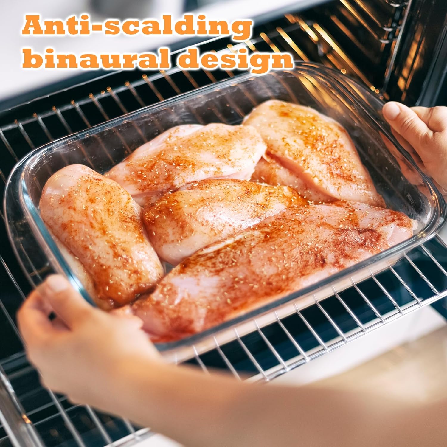 Plat à four en verre borosilicate, 1L, 26x15x4.5cm, poignées larges, micro-ondes