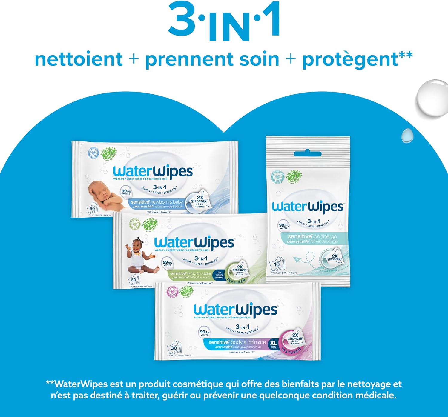 WaterWipes - Sensitive+ Newborn - 1080 lingettes - 99,9% eau, hypoallergénique