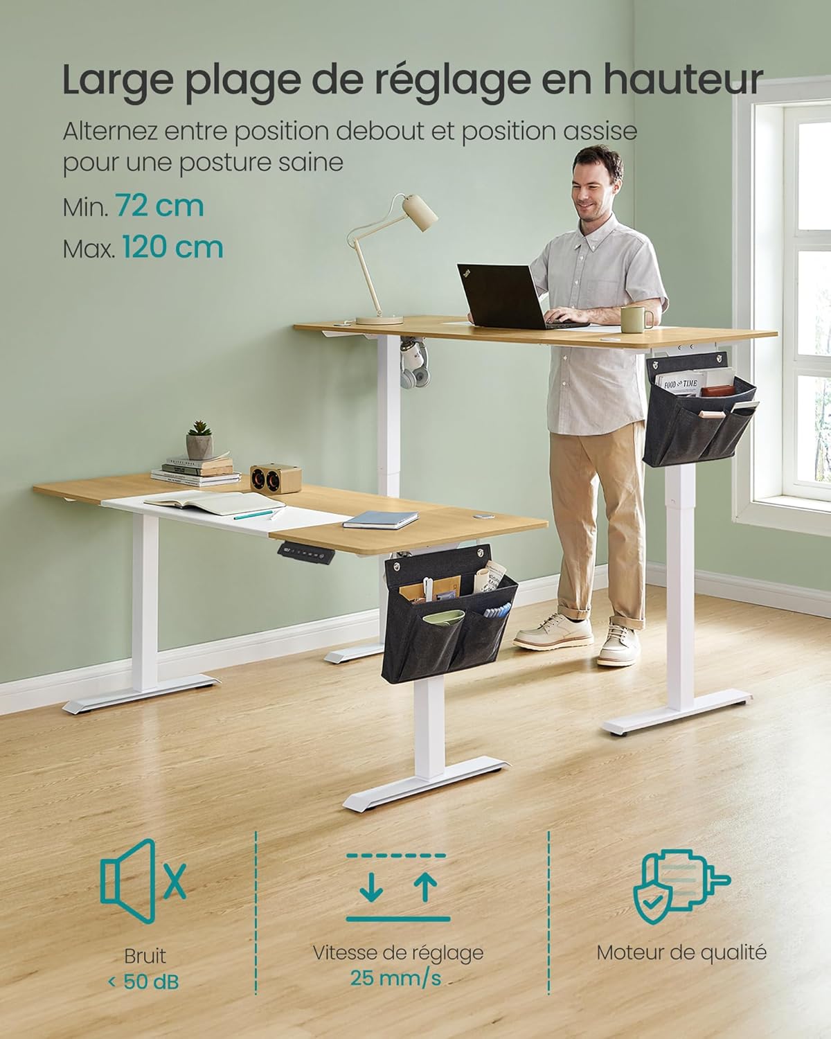 SONGMICS - Bureau électrique réglable 160x70cm, 4 mémoires, LSD026N01