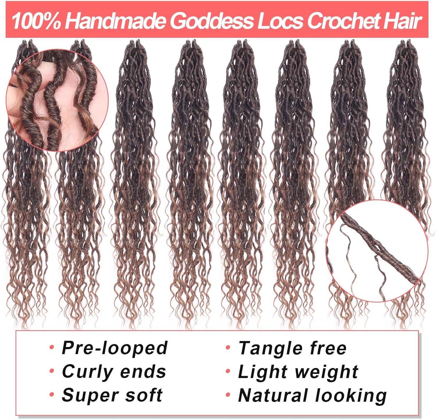 Xtrend - Boho Faux Locs 18 pouces - 8 paquets, pré-bouclés, 14 mèches, T30#