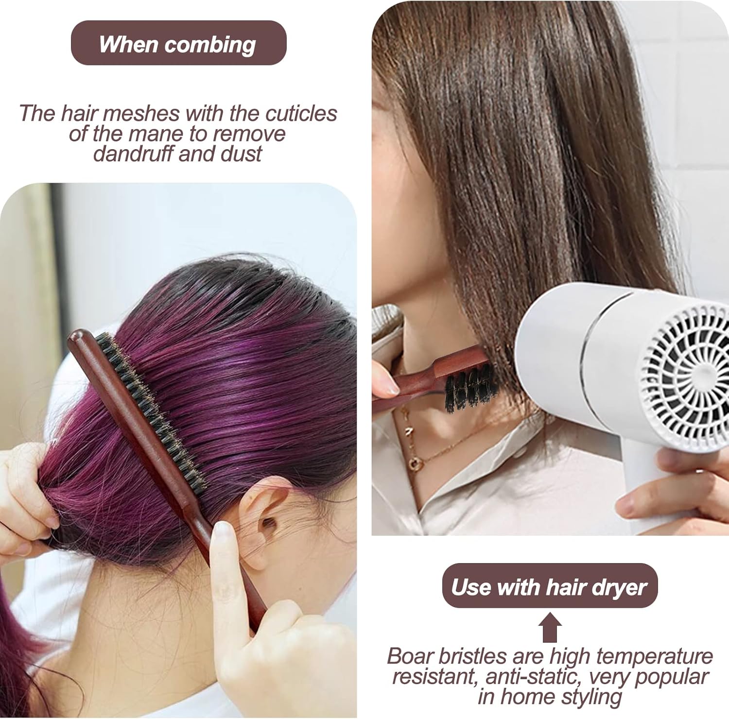 Brosse à cheveux en poils de sanglier – 22cm – pour cheveux épais, secs, ondulés