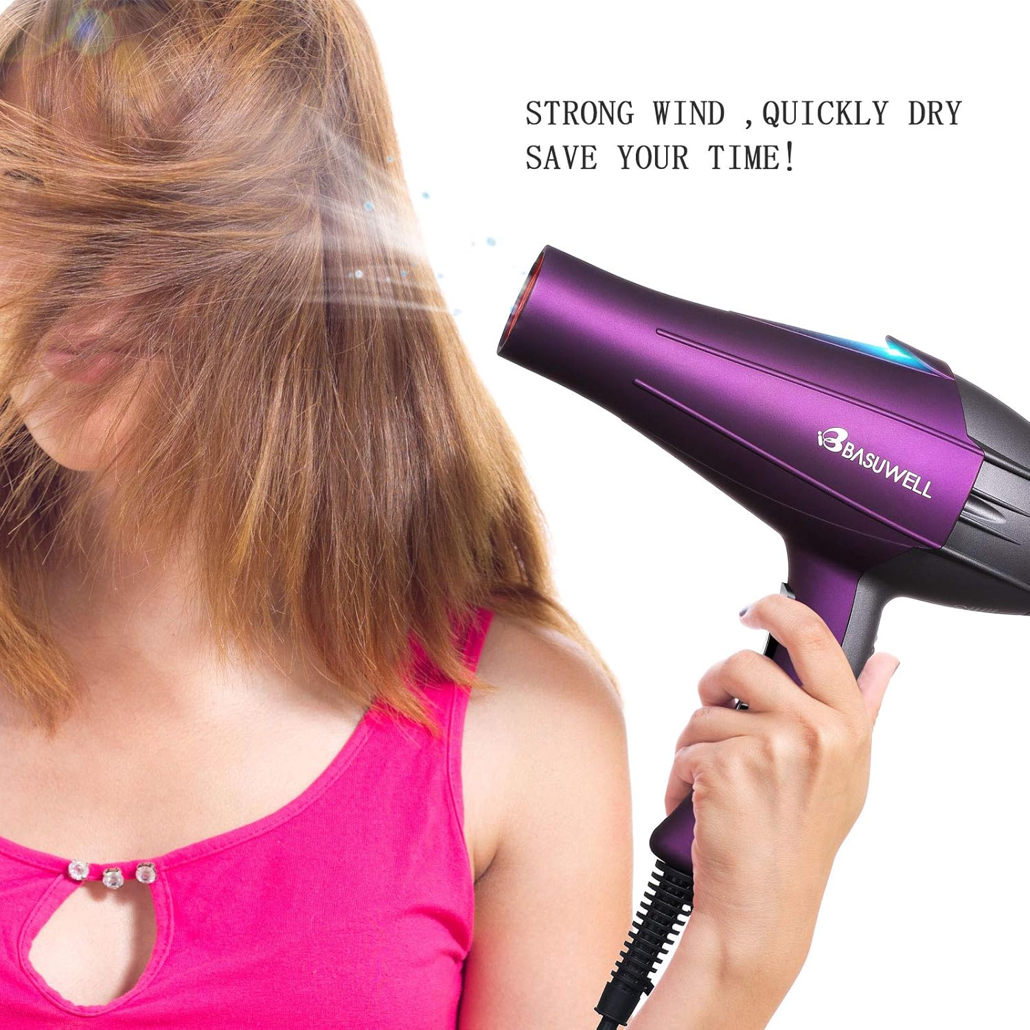 Sèche-cheveux professionnel 2100W, ionique, diffuseur, AC moteur