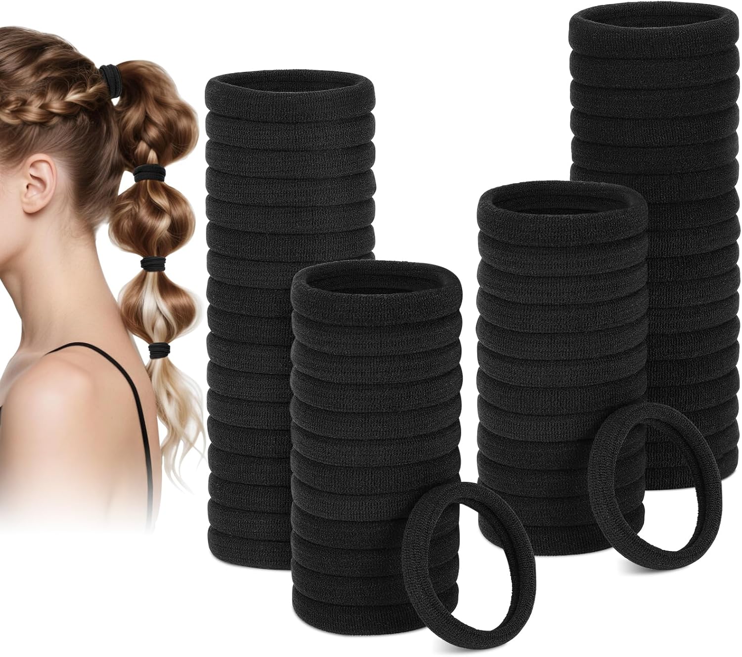 Elastiques cheveux - lot 60 pièces - épais, doux, sans dommages, polyester