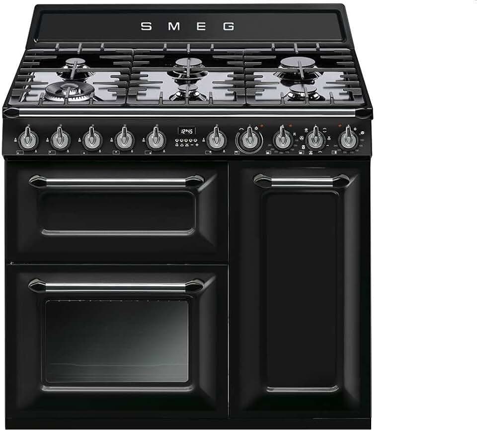 Smeg - TR93BLD - Cuisinière 90cm - 3 fours, gaz, noir, commandes frontales