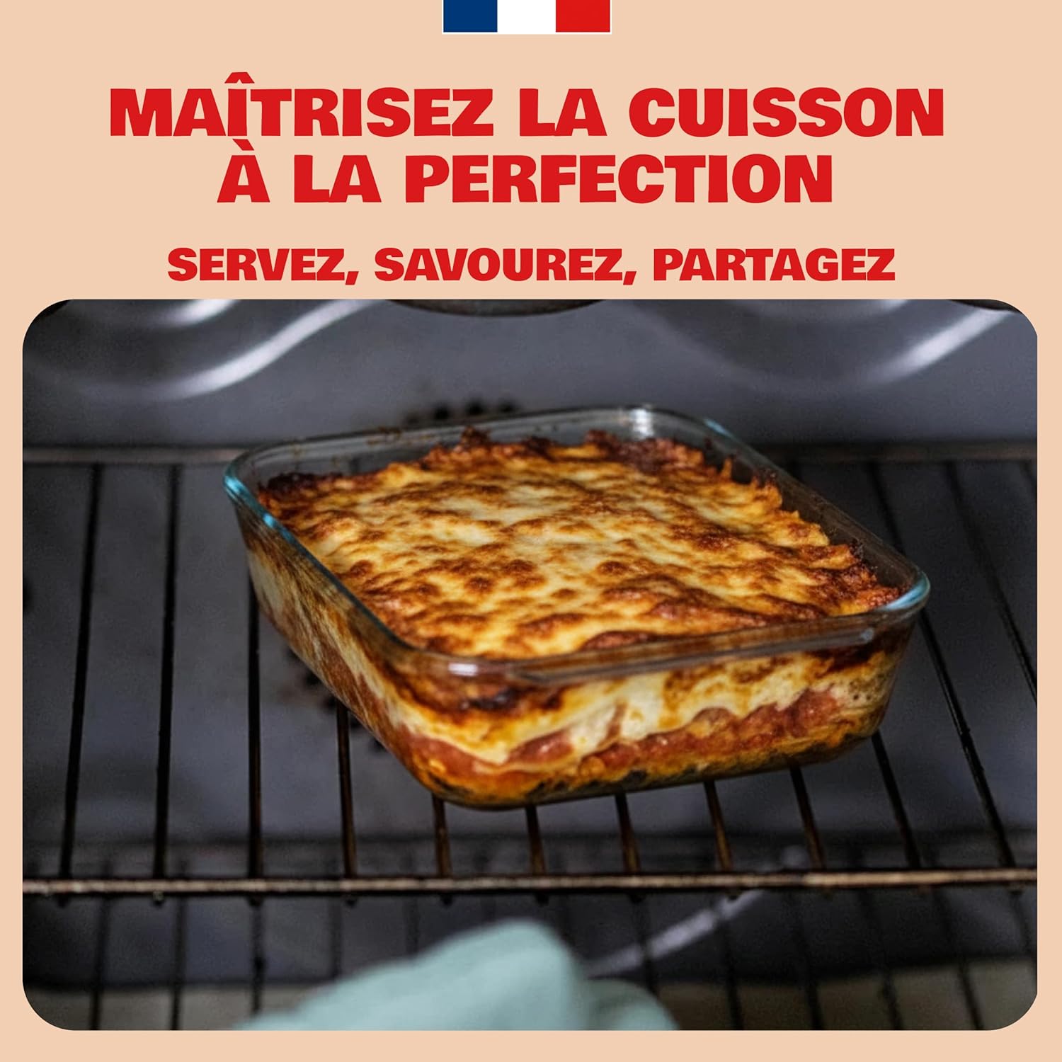 Pyrex - Plat à four rectangulaire 3,7L - verre borosilicate, poignées larges, spécial lasagnes