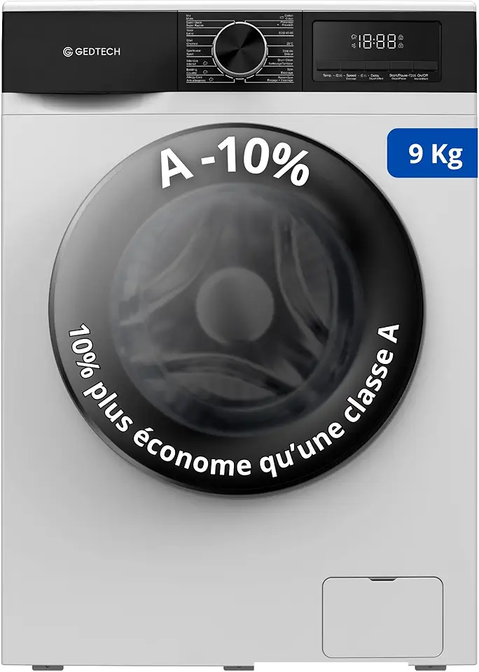 GEDTECH - lave-linge frontal 9kg, 1400tr/mn, 16 prog, eco, A-10% GLL91400WH