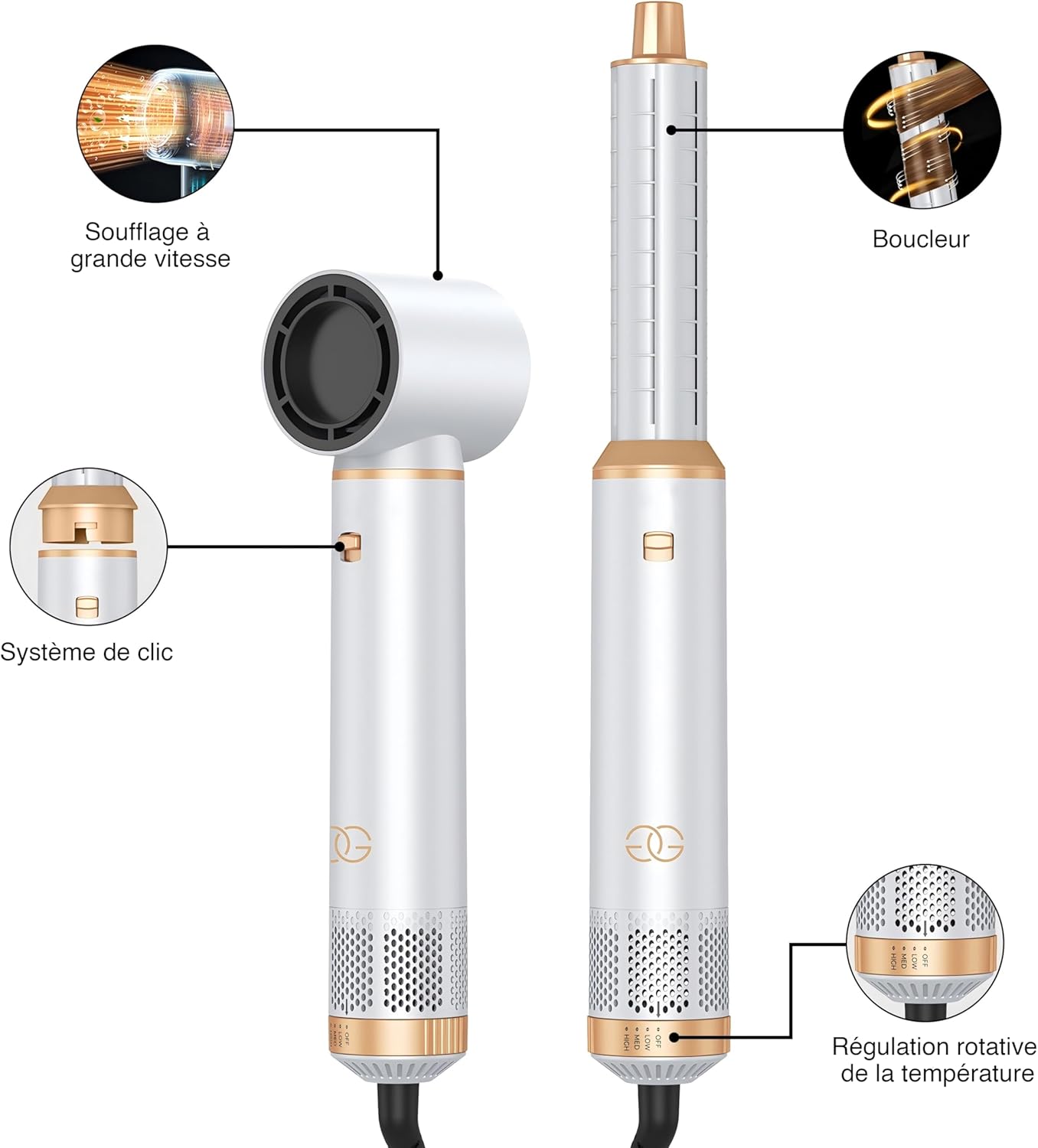 Golden Goods - Multistyler White/Gold - Brosse 5-en-1, sèche, lisse, boucle