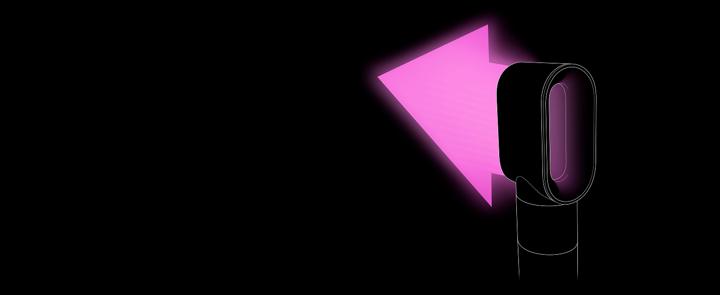 Séquence de démonstration du produit sur fond noir montrant le mouvement ou la fonctionnalité avec indicateur de flèche rose.