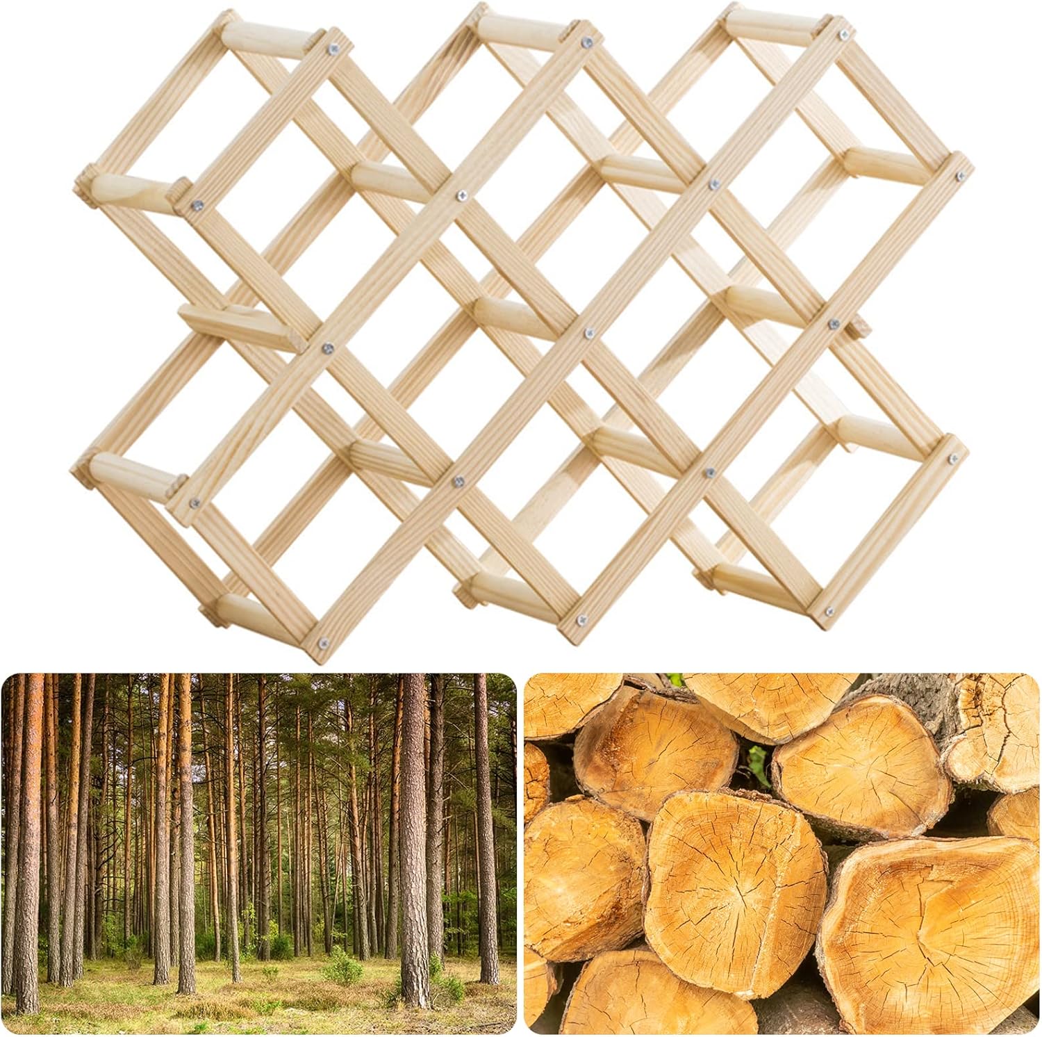 Newaner - casier à vin artisanal 10 bouteilles 45x12.5x31cm 3 niveaux