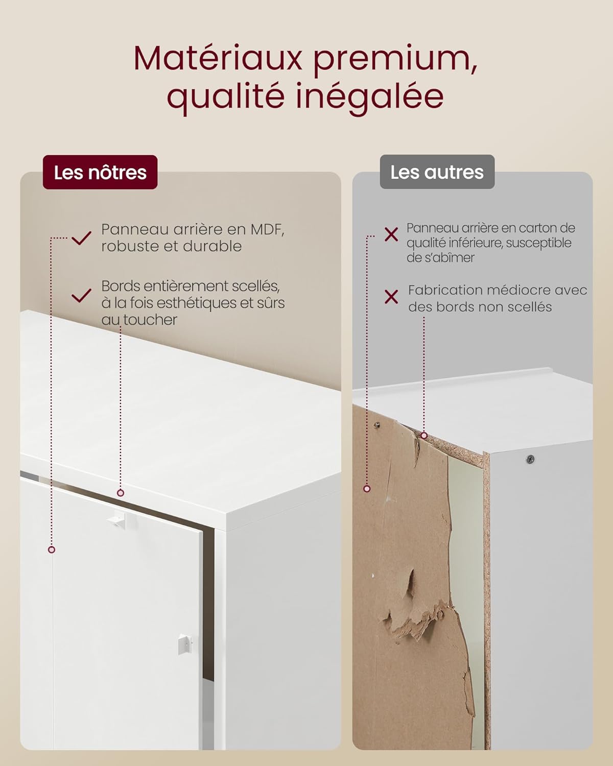 VASAGLE - Custos Collection bibliothèque étagère 24x60x175cm, 6 niveaux, portes, blanc nuage LBC402W01